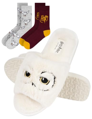 Wizarding World Harry Potter Hausschuhe Damen Friends Geschenke Für Frauen 37/38 Hedwig Hausschuhe + Socken 2 Paar 35-40