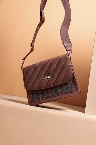 Image of ZOUK Shobha Niwas Lotus Printed Vegan Leather Black Flap Closure Beyond Basic Sling Bag For Women's Girls
