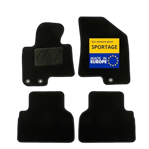 DBS – Tapis de Voiture - sur Mesure pour Kia SPORTAGE (01/2010-01/2016) – Antidérapants avec Clips de Fixation – 4 Tapis Auto Avant/arrière – Moquette Noire