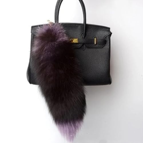 Image of 15.75 Inch Long Fluffy Faux Fur Tail Keychain, Fake Animal Tails for Handbags Backpacks Charm Tassel Ornaments (Light Purple-Black)