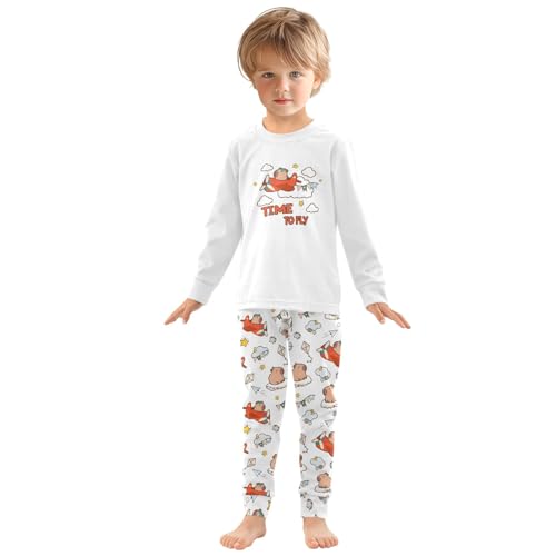 Cute Capybara Pilot Cute Pajama Sets Long Sleeve Top and Pants, Snug Fit Sleepwear for Night Wears3