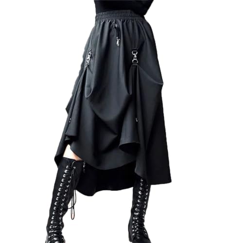 TdvcpmkkWomen's High-Waist Buckle Irregular Adjustable Long Skirt
