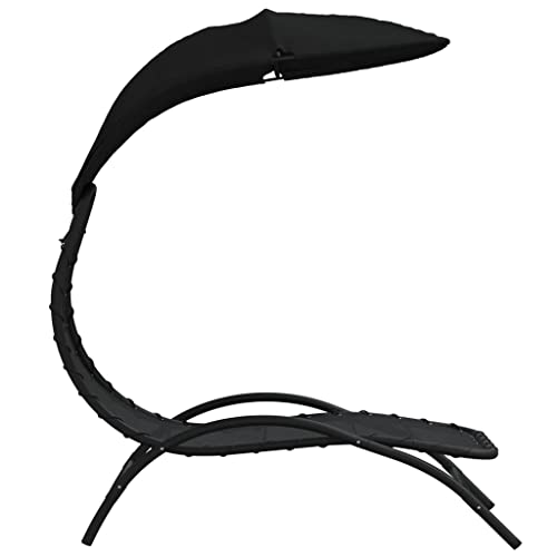 Chaise longue d'extérieur avec auvent pare-soleil et structure robuste en acier noir