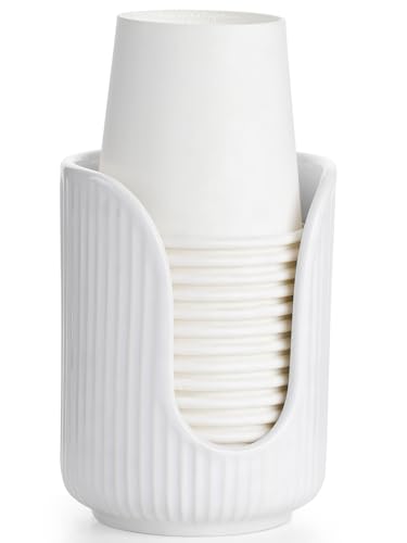 ABRUTY Bathroom Cup Dispenser, 3oz-4oz Ceramic Paper Cup Holder, Small Countertop Mouthwash Dixie...