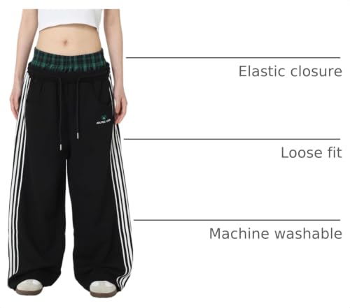 Image of Aelfric Eden Baggy Wide Leg Sweatpants for Women Men Double Elastic Waisted Streetwear Y2K Casual Trouser with Pockets