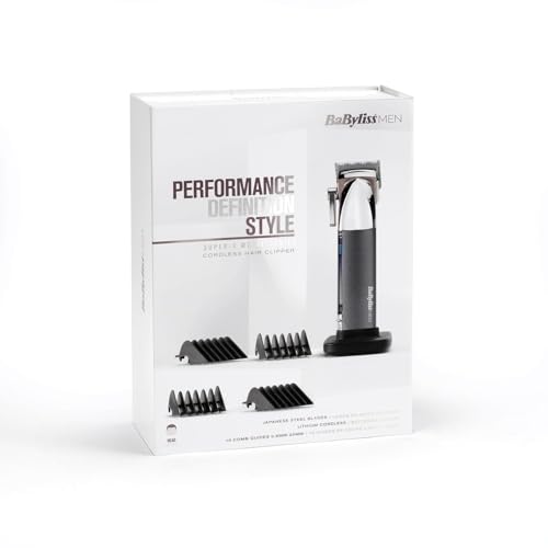 BaByliss Super-X Metal Kabelloser Haarschneider – Japanische Stahlklingen, 10 Aufsteckkämme, 2 Kammführungen, Lithium-Akku, digitales Display, Metallgehäuse, Schwarz, E996E