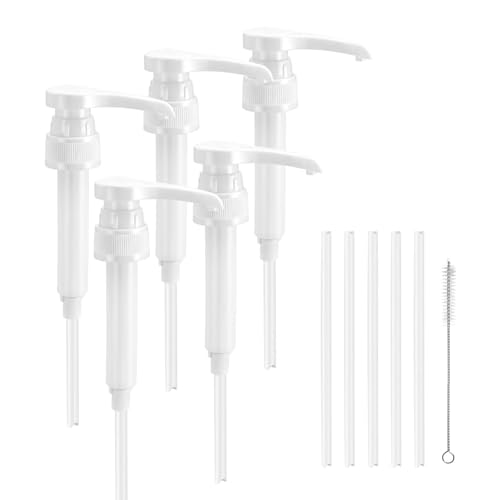 TXXATX 5 Stück Dosierpumpe Kompatibel B. Body Nutrition Dosierpumpe Wiederverwendbarer Sirup Spender mit 5 Schläuchen und 1 Strohreinigungsbürste Sirup Pumpspender für 500ml/1000ml Flaschen
