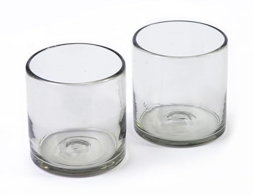 Handmade con Amor - 7 oz Hand Blown Mexican Drinking Glasses - Set of 2, 7 fl oz each, Clear
