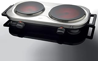 Quest Ceramic Infrared Double Hot Plate / 2 Plates With Adjustable Temperature From 100 To 600 / 2000W / Rapid Heat Up / Lightweight & Portable / Great For Use At Campsites, Caravans & Bedsits