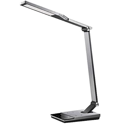 WorkPro™ LED USB Desk Lamp with Wireless Charger and Timer, 17-1/2"H, Brushed Metal/Gray