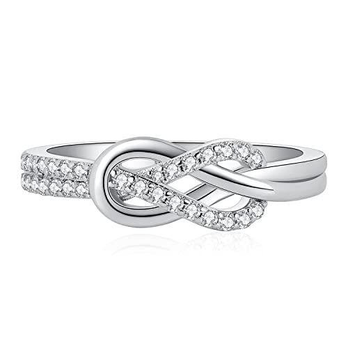 JewelryPalace Infinity Liebe Zwei Knoten Zirkonia Ring Damen, Unendlichkeit Ring Schmuck Set, Unendlichkeitszeichen Damenring Silber 925 Wickelring Frauen, Schmuck Mädchen Geschenk Freundin 54