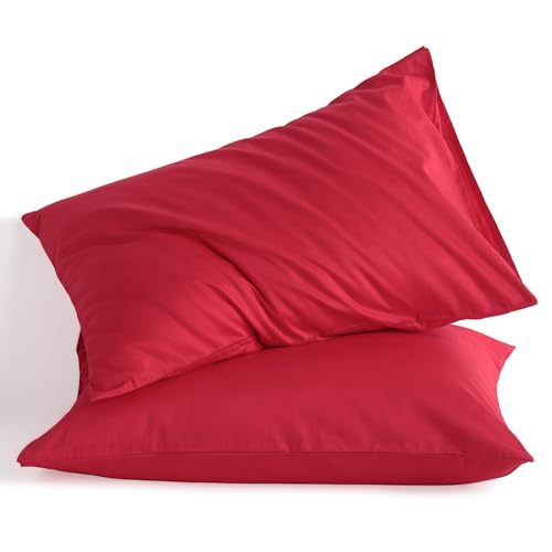 NTBAY Cotton Queen Pillowcases, Set of 2, Red