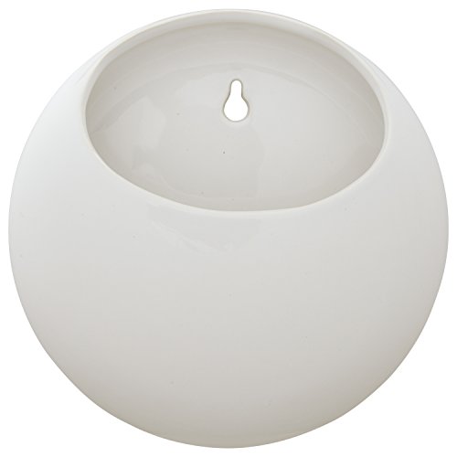 Rivet Macetero redondo para fijación en pared, 19,6 cm de altura, gres moderno, blanco