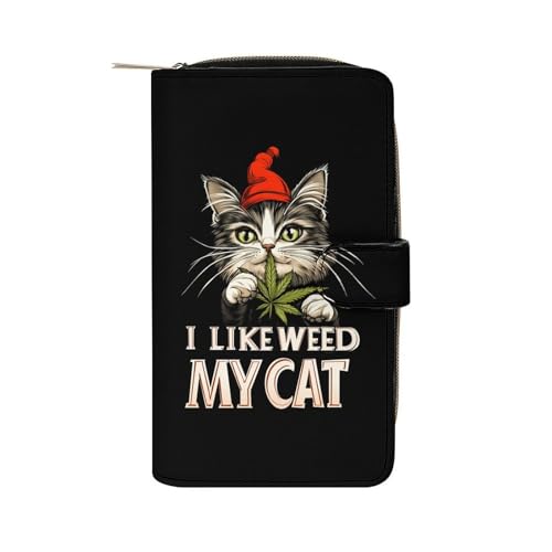 I Like Weed My Cat Womens PU Leather Wallet Long Purse Clutch Organizer for Office Travel