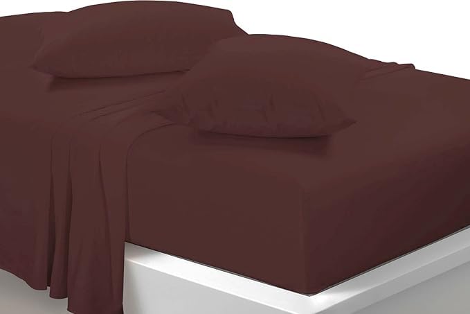 Bella Nights Flat Sheet Non Iron Polycotton Percale – 180 Thread Count – Soft & Durable Flat Bed Sheet – Easy Care Wrinkle-Resistant Bedding – Hotel Quality Lightweight Sheet (Chocolate, Super King)