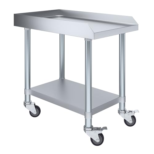 Image of AmGood Stainless Steel Equipment Stand with Undershelf + Casters, Heavy Duty, Commercial Grade, NSF Certified (30 inch Width x 18 inch Length + Casters)