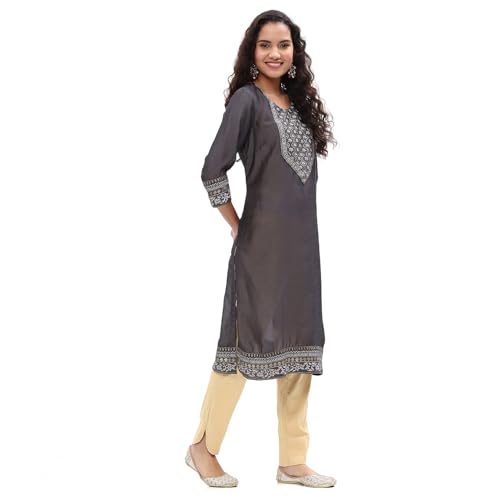 Image of BIBA Silk Dyed Regular Festive Kurta with Inner