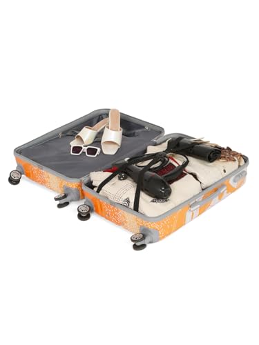 Image of Teakwood World Small 65 cm Check in Size Trolley Bag Polycarbonate 360 Degree 8 Wheels Luggage Bag with TSA Lock, Adjustable Handle Trolley Bags for Travel, Suitcase for Travel | Orange