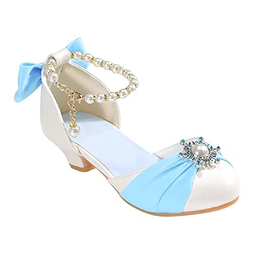 Girls Mary Jane Princess Dress Shoes Stain Pearl Bowknot Back Strap Sandals High Heel Wedding Birthday Party Shoes