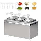 6L Ketchup Spender, Saucenspender mit 6 Pumpen, Edelstahl-Gewürzpumpstation Gewürz-Saucen-Pumpenspender, Salat-Marmeladen-Gewürz-Gewürz-Quetschpumpenbehälter für Küche und Restaurant