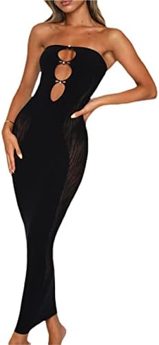 Women Mesh Hollow Out Dress Long Sleeve Halterneck Cutout Mini Bodycon Party Club Wear (Off Shoulder Black, Small)