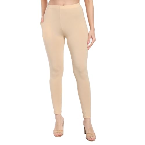 Image of ONE SKY Women Full Length Leggings | Cotton Modal Spandex Blend | High Waist Stretchable & Bio-Washed Fabric | Colour-Lock Technology | Comfortable Leggings for Women