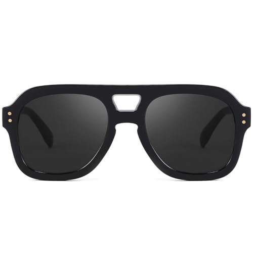 Image of FEISEDY Vintage Aviator Sunglasses Double Bridge Women Men Large Square Thick Frame Trendy Eyewear UV400 B2846