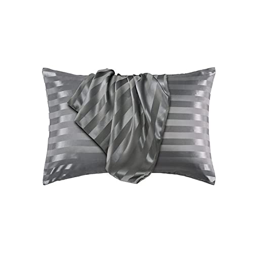 Satin Stripe Pillowcases For Hair And Skin,Soft Silk Pillow Cover 2 Pcs Standard Queen Size Pillow Case For Women And Men With Envelope Closure,Dark Grey,51*102Cm #TOP1