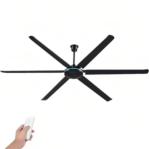 200cm Industrial Ceiling Fan, Indoor/Outdoor Large Commercial Ceiling Fan With Remote, For Shop Garage Barn, 5-Speed, 6 Aluminum