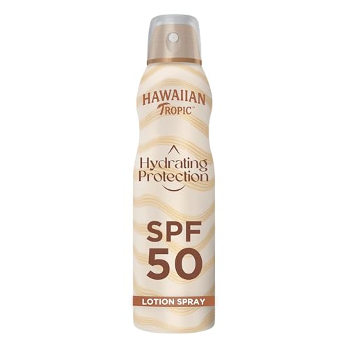 Hawaiian Tropic Hydrating Protection Sunscreen wasserfeste Sonnencreme mit LSF 50 UVA- + UVB-Schutz tropischer Duft mit Sheabutter 220 ml