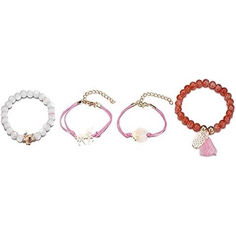 Bracelet Set Little Tortoise Pineapple Unicorn Fan Leaf 4-Piece Bracelet Elastic Cord Beaded Bracelet Girls Ladies Holiday Jewelry Gifts Cover