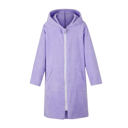 Image of MissShorthair Hooded Towel Robe for Kid, Zipper Beach Cover Up, Swim Changing Robe for Boy, Girls Bath Towelling Poncho