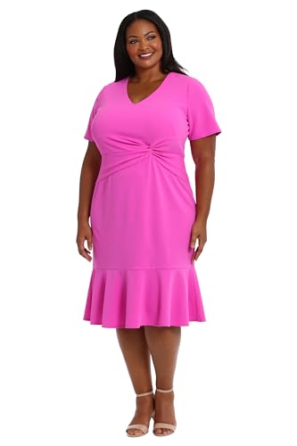 Image of London Times Women's V-Neck Dress - Flounce Hem, Twist Waist, Elegant Office & Event Wear
