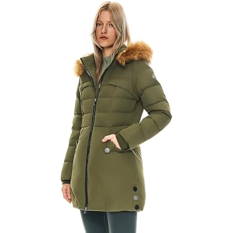 Orolay Women's Down Jacket with Faux Fur Trim Hood Green L Cover