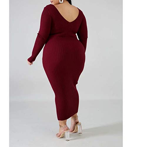 Image of Women's Plus Size Sexy Long Sleeve Maxi Sweater Off Shoulder Knit Dress
