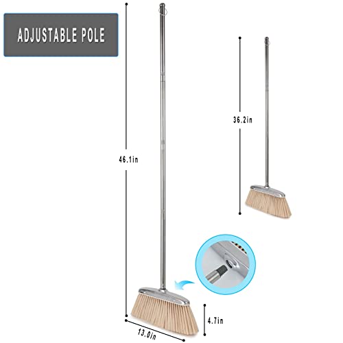 VOOWO Indoor & Outdoor Besen, 116,8 cm Küchenbesen mit langem Stiel, robuste Besen für Zuhause, Küche, Besen für Büro, Winkelbesen zum Kehren mit Edelstahlgriff