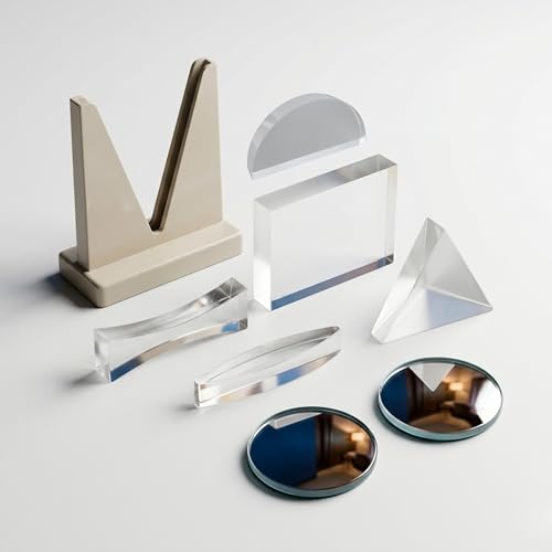 Image of SBT Optical Physics Lab Kit | Convex Mirror, Concave Mirror Five Acrylic Optic Lens for Ray Box | Physics Optics Experiment Kit | Light Reflection & Refraction Science Activity Set Set of 8 Items