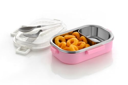 Image of Puno Premium Stainless Steel Insulated Lunch Box with Plastic Outer Case | Leakproof Bento Box with Spoon & Fork | Food Storage Container for Office, School & Travel - 1