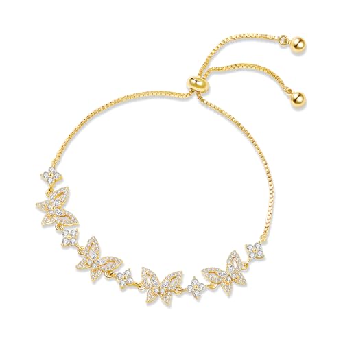Fydesta 18K Gold Plated Adjustable Slider Bracelet (Leaf/Shell/Butterfly) Exquisite Womens Bracelet High-Shine Jewelry Sophisticated Accessory to Enhance Womens Charm (Butterfly Sparkle Bracelet 0)