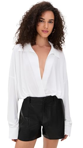 Norma Kamali Women's Super Oversized Boyfriend Neck Shirt Bodysuit