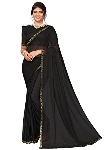 Image of SIRIL Women's Lace & Peral Work Lycra Saree with Unstitched Blouse Piece