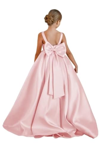 Flower Girl Dress for Wedding Satin Party Dresses First Communion Dress with Bow Ball Gown F003
