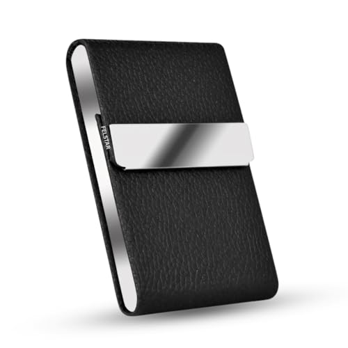 Image of FELSTAR PU Leather & Metal Unisex RFID Blocking Business Card Holder Wallet for Men & Women - 25 Card Capacity - Black