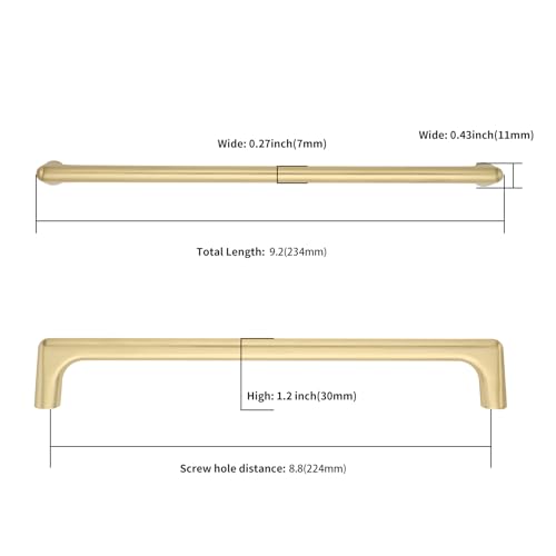 Image of Asidrama 10 Pack 8.8 Inch(224mm) Brushed Gold Cabinet Pulls Cabinet Handles Cupboard Handles Kitchen Cabinet Hardware for Cupboard Drawer Pulls