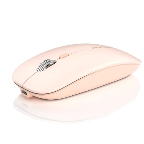 Uiosmuph Q5 Ratón Inalámbrico Recargable, Mouse Wireless 2.4G Mute de Mouse Inalambrico, Ultra Delgado,1600 dpi Ajustable para Portatil/Computadora/Windows/Vista/PC, Rosa
