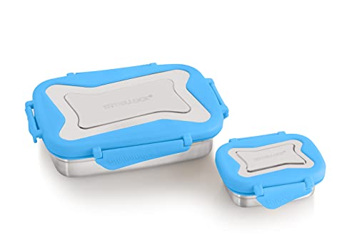Image of STEELLOCK Smart Stainless Steel Tiffin Lunch Box for Kids and Adults 2pc Set | Airtight & Leakproof | Rectangle Combo for School & Office with Steel Lid | (1pc - 750ml & 1pc - 170ml) Blue