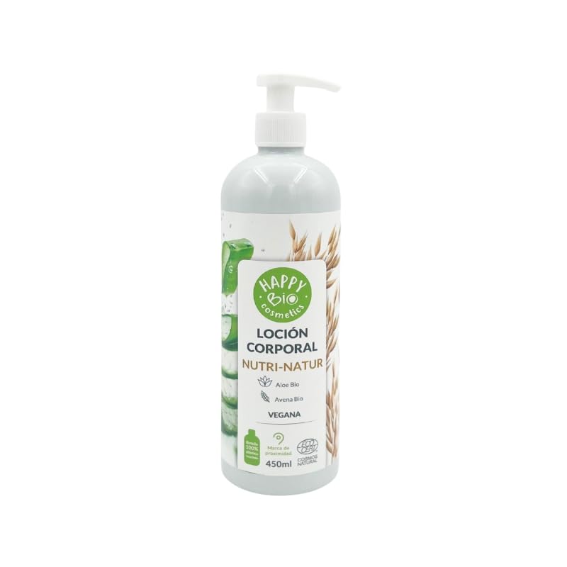 Happy Bio Loción Corporal BIO con Avena y Aloe Vera 450 ml – Hidratante para Piel Sensible – Nutritiva, Calmante y Vegana – Cosmética Natural Certificada COSMOS