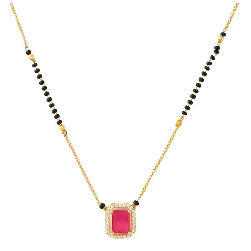 Ruby and American Diamond Studded Rose Gold Mangalsutra Adjustable Necklace Elegant Design with Lobster Claw Closure-image-42