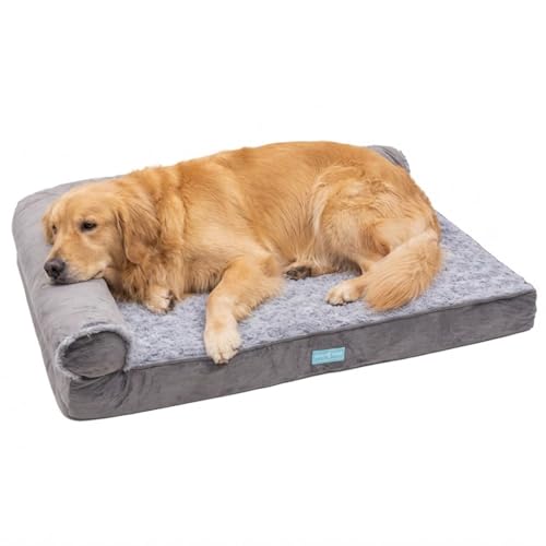 Cama Pet Ortopedica Colchão Grande 89x58cm Duke & Dixie Colchonete Premium Luxo Espuma Casca de Ovo Memoria Lavável com Zíper Travesseiro Cães Médio e Grande Porte (Cinza)