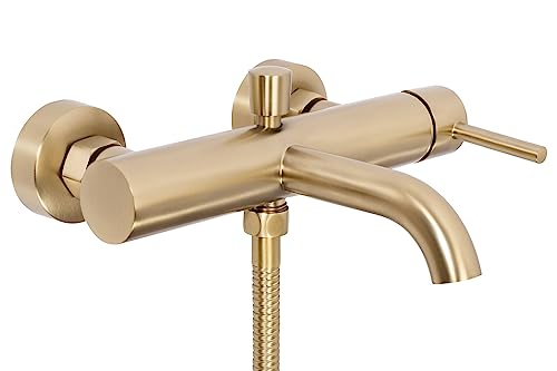 Rea Badewannenarmatur Lungo Brush Gold Badewannenarmatur mit Messing-Handbrause für heißes und kaltes Badezimmer, verstellbar (gebürstetes Gold)
